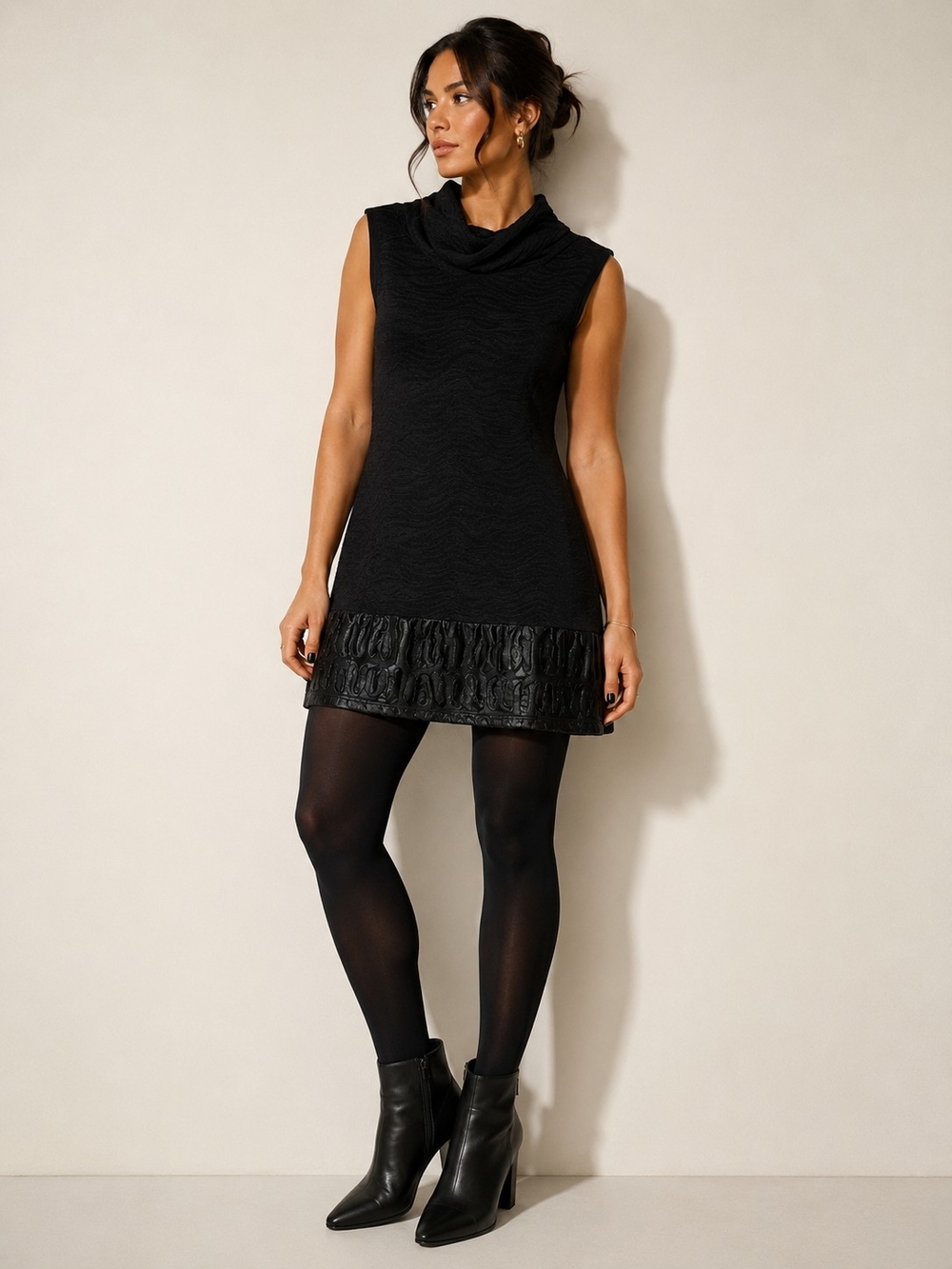 Textured Shift Dress Cowl Neck‎ 60s Mod Drop Hem Sleeveless Size XL